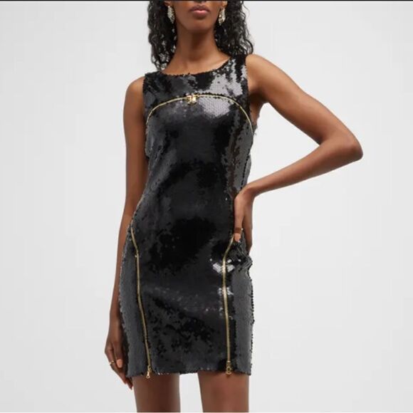 NWT CDGNY Black Sequin Mini Dress w/ Zipper Detail Size 4 - Picture 1 of 15